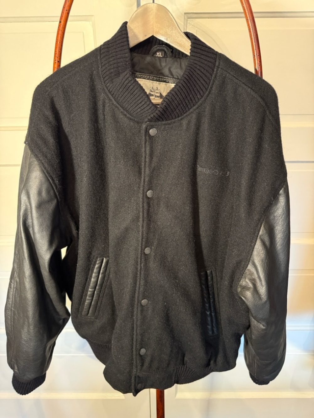 Vintage Brooks Bay Wool Leather Varsity Jacket Black Minimal XL